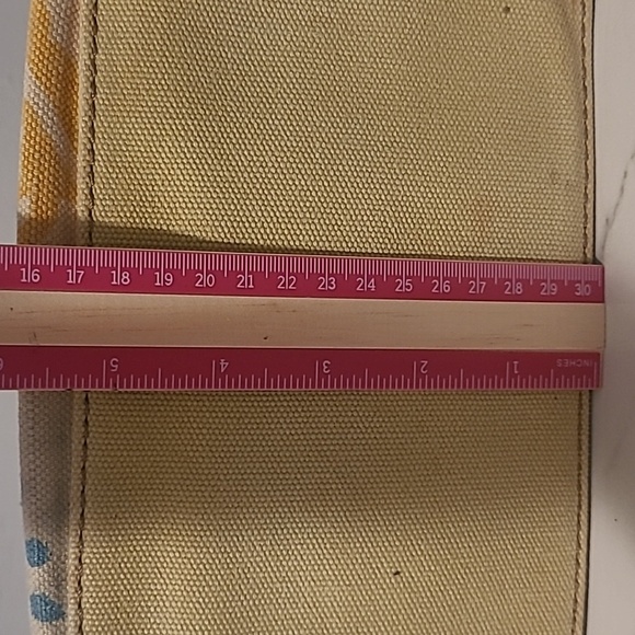 Fossil Yellow Beige Floral Canvas Leather Flowers Accent Knot Handles Tote Boho - Picture 15 of 16